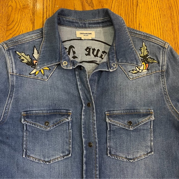 Thelma Deluxe Embroidered Love Now Denim Shirt - Picture 8 of 16